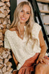 Beige Notched V Neck Short Sleeve Sweater